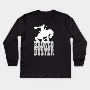 Bronco Buster White Kids Long Sleeve T-Shirt